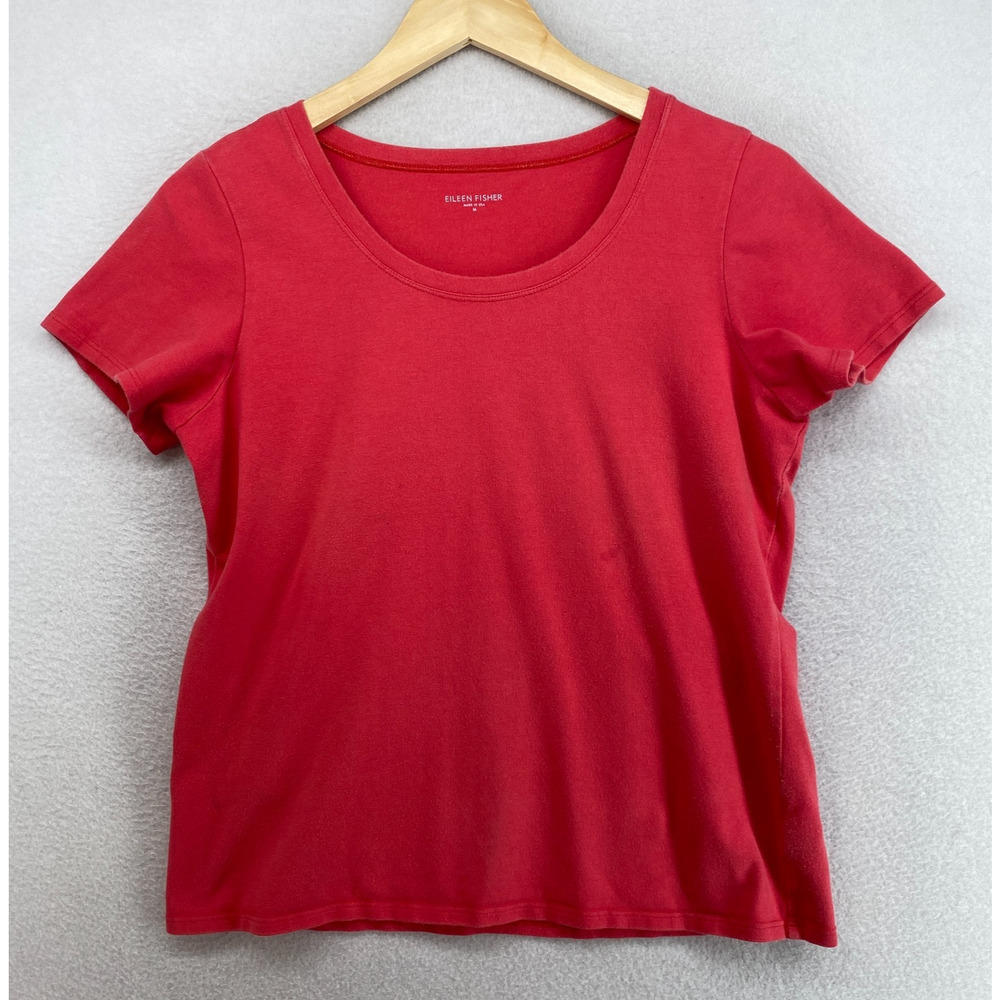 EILEEN FISHER Top M Stretch Organic Cotton Jersey Short Sleeve Basic Red USA